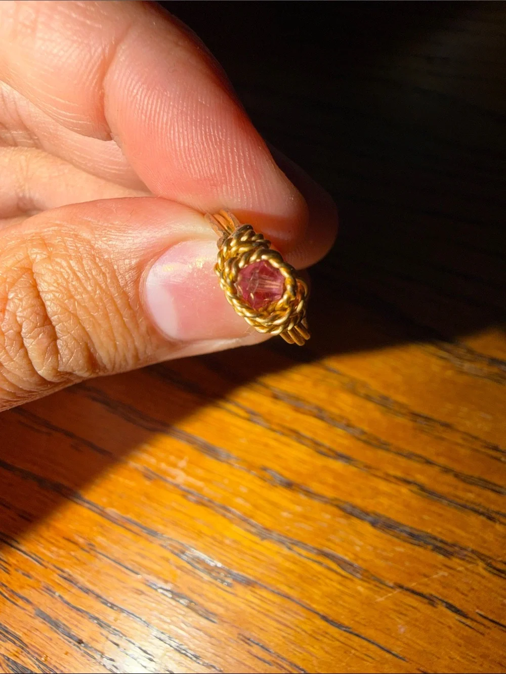 Gold Wire-Wrapped Ring with Pink Gemstone
